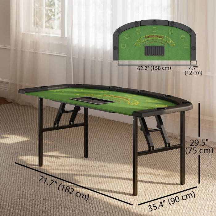 Soozier 72\" Folding Poker Table, Portable 8 Player Blackjack Table, Green