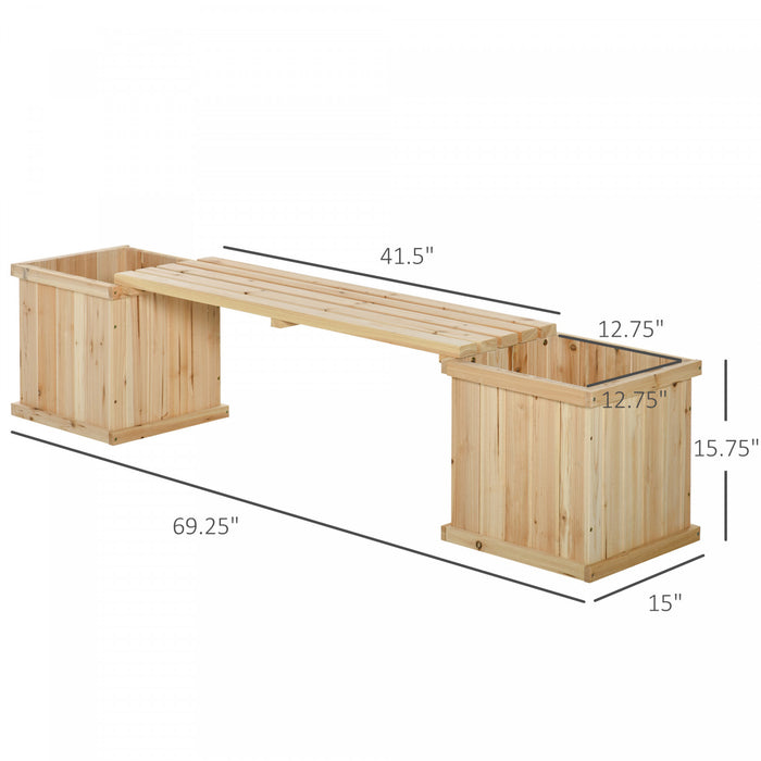 Outsunny Raised Garden Bed Plant Stand Wooden Garden Planter & Bench Combination Garden Raised Bed For Patio Park, 69.25\" X 15\" X 15.75\", Natural