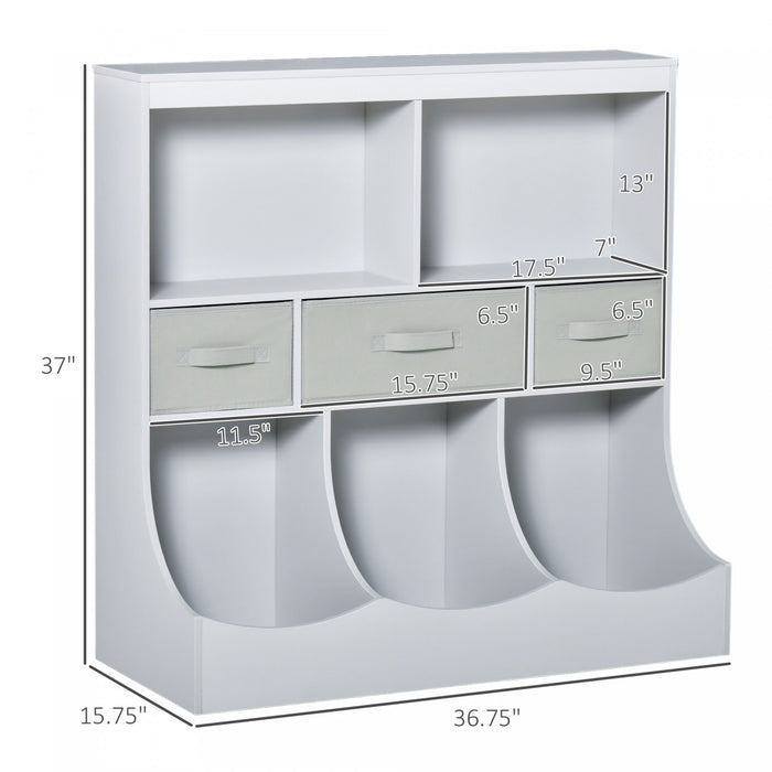 Homcom Kids Bookcase Toddler Toy Storage Organizer, Kid’s Bin Storage Unit Children Display Shelf Wardrobe For Toys Clothes Books Bedroom With Drawers, Grey