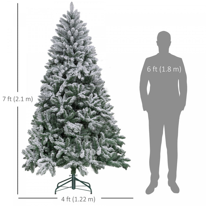 Homcom 7ft Flocked Artificial Christmas Tree With Metal Stand, Hinged Tips