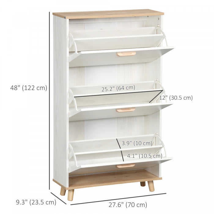 HOMCOM 12 Pair Shoe Storage Cabinet w/ Flip Drawers for Entryway White