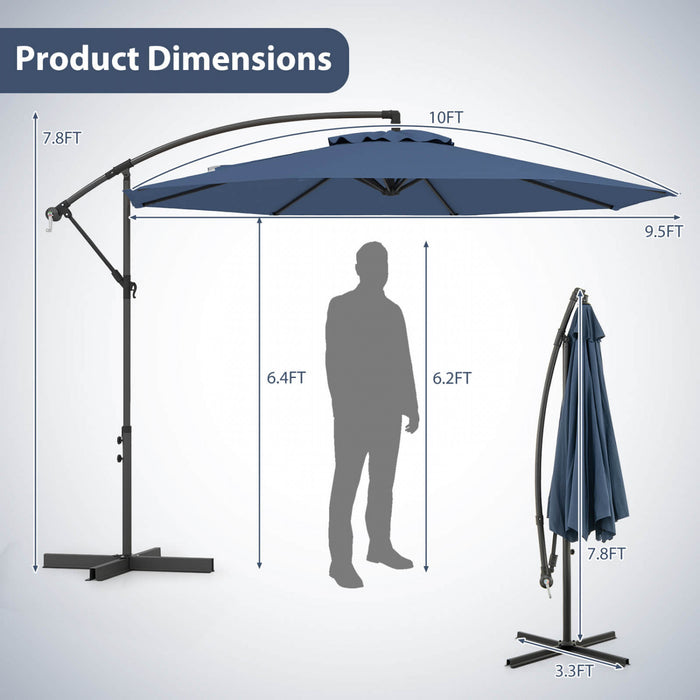 Costway 10FT Patio Offset Hanging Umbrella Easy Tilt Adjustment 8 Ribs Backyard Blue