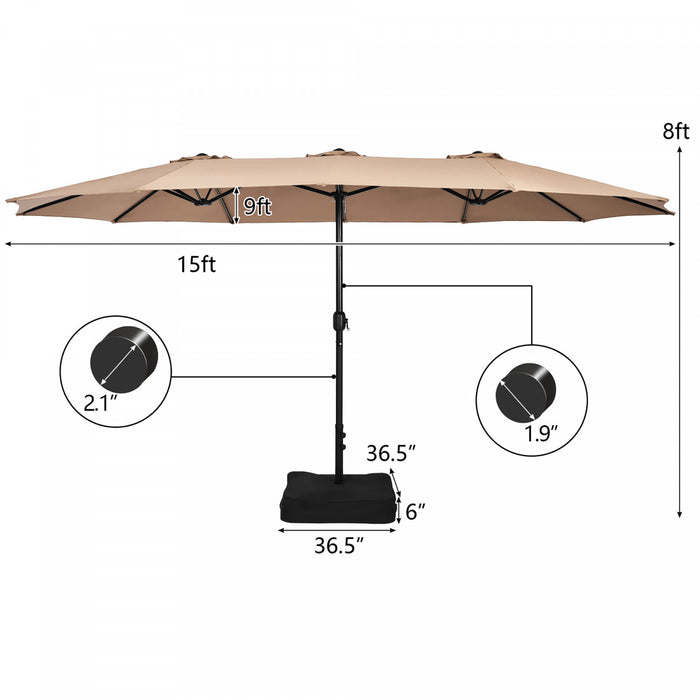 Costway 15 Ft Patio Double Sided Umbrella Outdoor Market Umbrella Tan