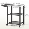 Outsunny 3-Shelf Outdoor Grill Cart with Foldable Side Table, 22" x 16.1" Pizza Oven Stand with Stainless Steel Tabletop, Hooks, Movable Food Prep Table on Wheels