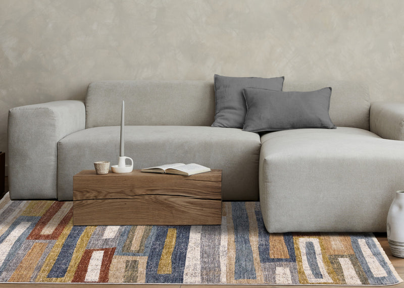 Macey Modern Grey Blue Red Sophisticated Area Rug - 5'3\" x 7'10\"