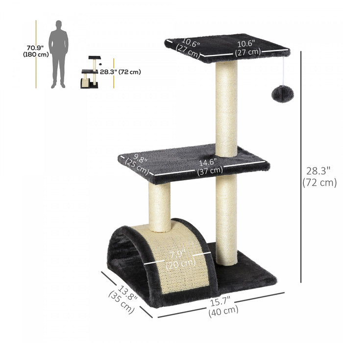Pawhut Cat Tree Tower For Indoor Cats, 28 Inches Climbing Activity Center W/ Sisal Scratching Post, Pad, Arc Perch, Hanging Ball, Toy, Grey And Cream White