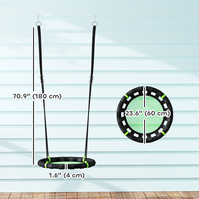 Qaba Saucer Tree Swing Set for Kids, 24 inch Round Flying Swing Seat with Adjustable Hanging Ropes, 154 lbs Weight Capacity Children Net Swing for Outdoor, Backyard, Green