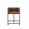 Cosmopolitan Mid-Century Modern Metal Upholstered Counter Stool in Chestnut | Tabouret de comptoir moderne du milieu du siecle en metal et tissu, finition chataigne