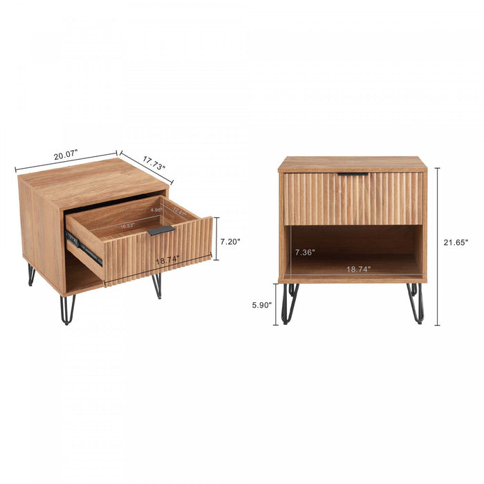 Dumbo Modern 20\" Fluted Nightstand in Golden Brown (1-Drawer) - Set of 2