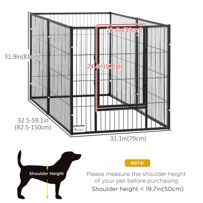 Pawhut 6 Panel Dog Playpen Dog Pen Metal Pet Fence For Outside Indoor, Adjustable Width, Heavy Duty Steel Frame, 32.5\"-59\"w X 24\"d X 32''h Black