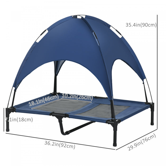 Pawhut Elevated Cooling Pet Bed Portable Raised Dog Cot With Canopy For Medium Large Sized Dogs, Indoor & Outdoor, 36\"x30\"x35\", Blue