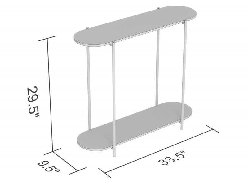 32\" Oval Shape Console Table With 1 Storage Shelf - Natural Wood Look With Black Metal