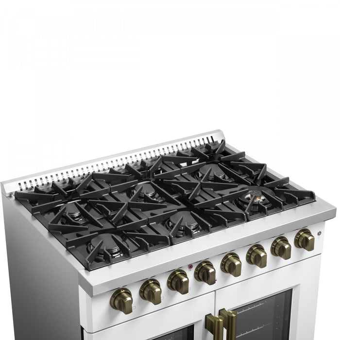 Forno Galiano 36\" French Door Dual Fuel Range, White, 5.36 cu. ft. - FFSGS6356-36WHT