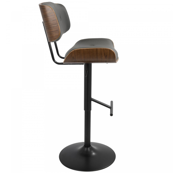 LumiSource Lombardi Faux Leather Mid-Century Modern Adjustable Barstool - Walnut/Grey