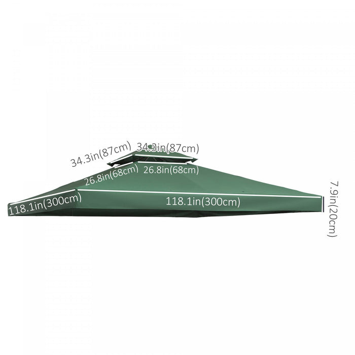 Outsunny 9.8' X 9.8' Square 2-tier Gazebo Canopy Replacement Top Cover Outdoor Garden Sun Shade, Green