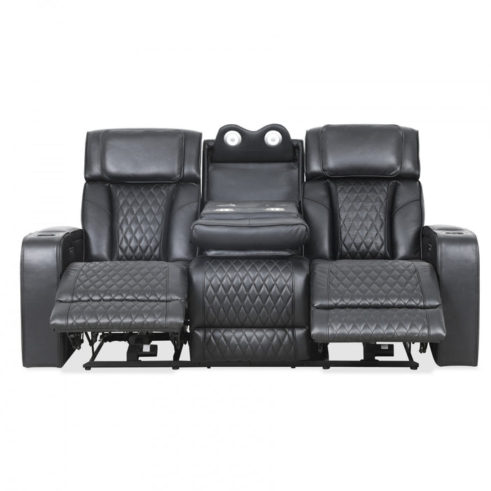 Kingsley 78 in. Leather Match Power Reclining Sofa with Storage Console and USB - Black