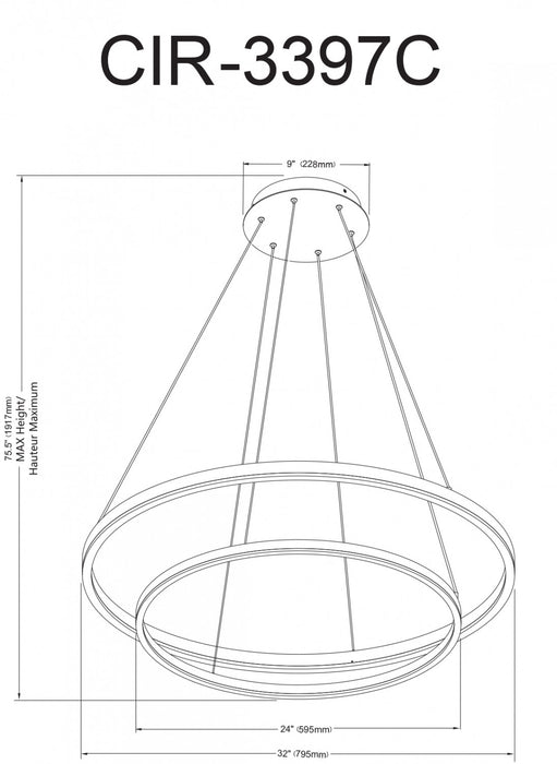 Dainolite Circulo Chandelier 97w Aged Brass Finish White Acrylic Diffuser Lamp