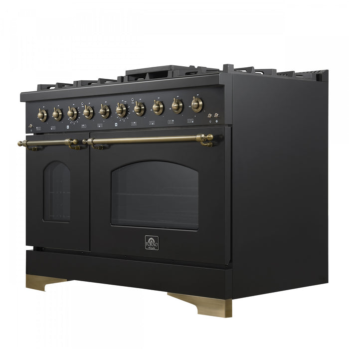 Forno Antico 48\" Gas Range, Black, Double Ovens, -FFSGS6219-48BLK