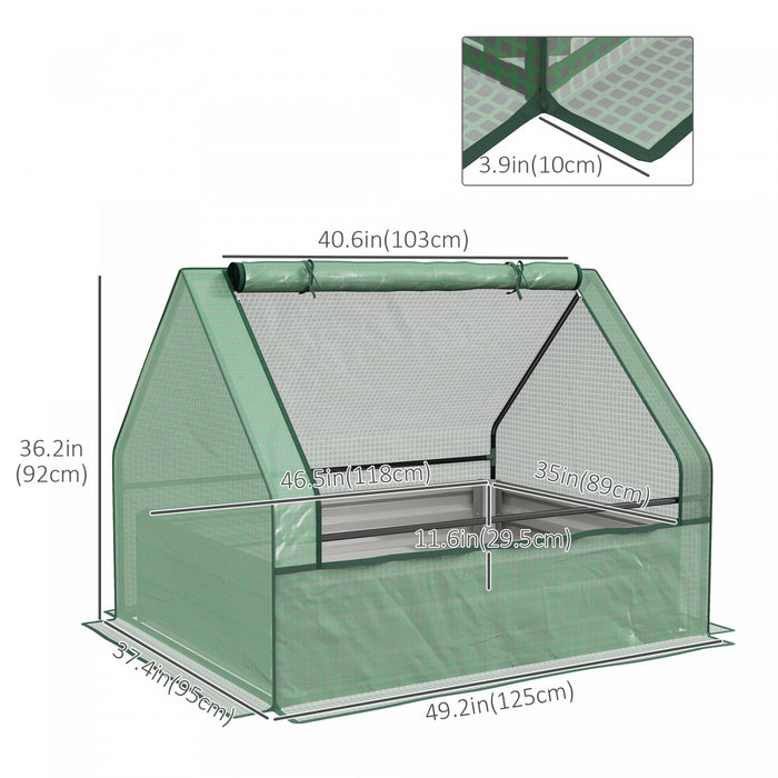 Outsunny 4' X 3' Raised Garden Bed With Mini Greenhouse, Galvanized Outdoor Planter Box With Cover, For Herbs And Vegetables, Use For Patio, Garden, Balcony, Green And Silver