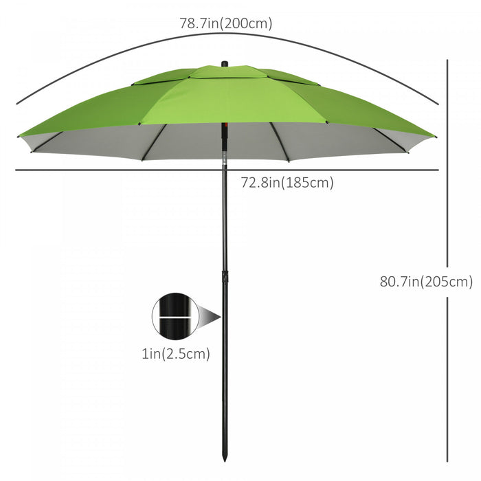 Outsunny 6.6ft Arced Beach Umbrella, Outdoor Umbrella With Carry Bag, Green