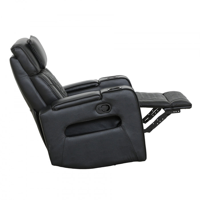 Kingsley 37 in. Leather Match Swivel Glider Recliner - Black
