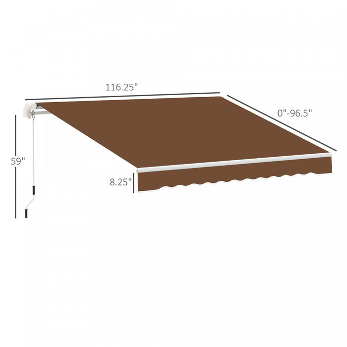Outsunny 10' X 8' Manual Retractable Awning Shelter W/ Crank, Coffee