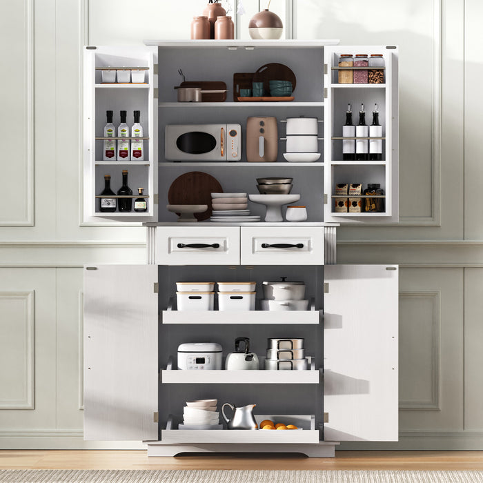 Fabian 72\" Adjustable Shelves Pantry Cabinet With Pull-out Organizers - White