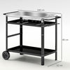 Outsunny Outdoor Grill Cart with Stainless Steel Top Adjustable Shelf, Pizza Oven Table with Hooks, Seasoning Tray, Towel Rack, Movable Grill Dining Cart with Cover, Black