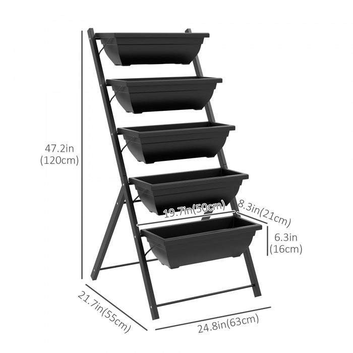 Outsunny 5-tier Raised Garden Bed With 5 Planter Boxes, Outdoor Plant Stand Grow Containers With Leaking Holes For Balcony Patio Outdoor, Black