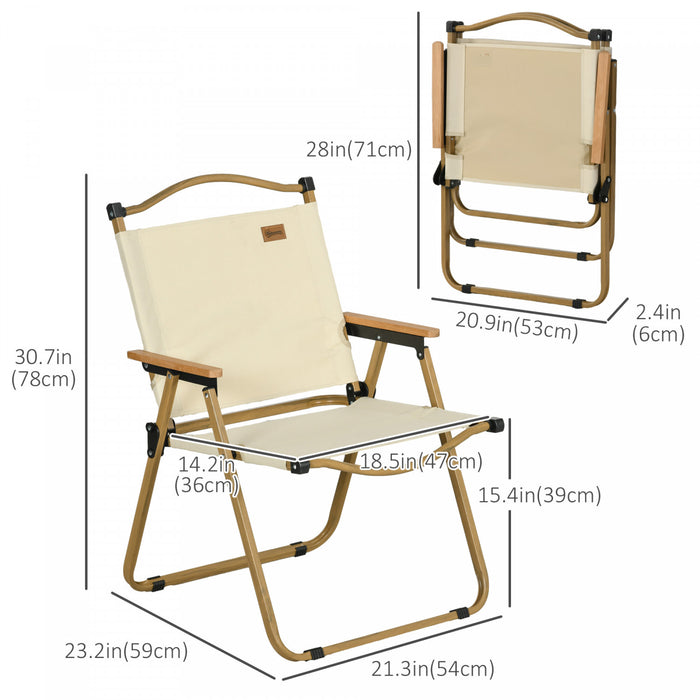 Outsunny Set of 2 Folding Camping Chair, Portable Armchairs, Beige