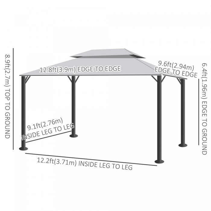 Outsunny 13' X 10' Patio Gazebo, Double roof Outdoor Gazebo Canopy Shelter With Netting & Curtains, Strong Aluminum Frame, Light Grey