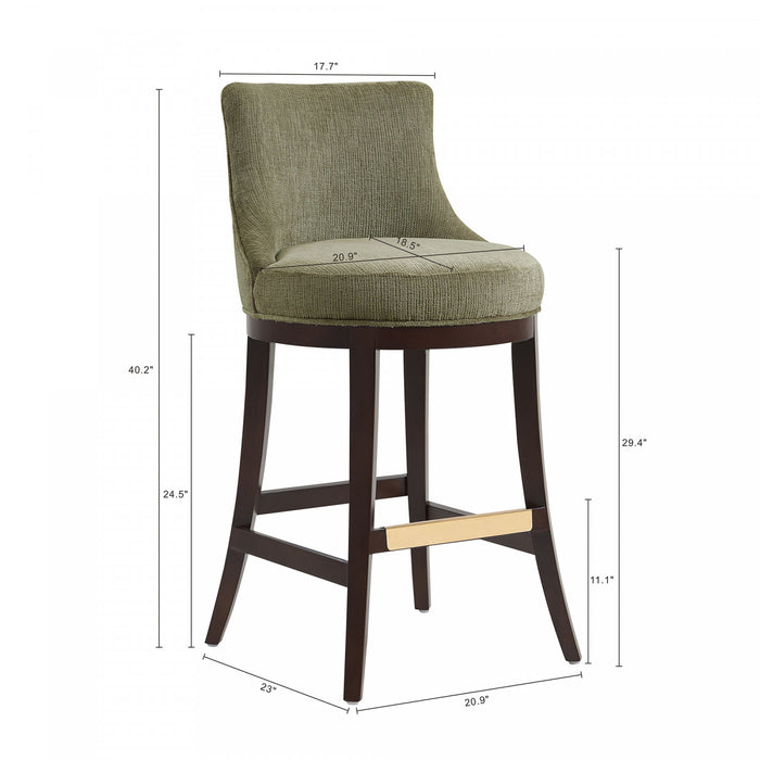 Lucia Modern Chenille Wood Upholstered Barstool in Leaf Green - Set of 3