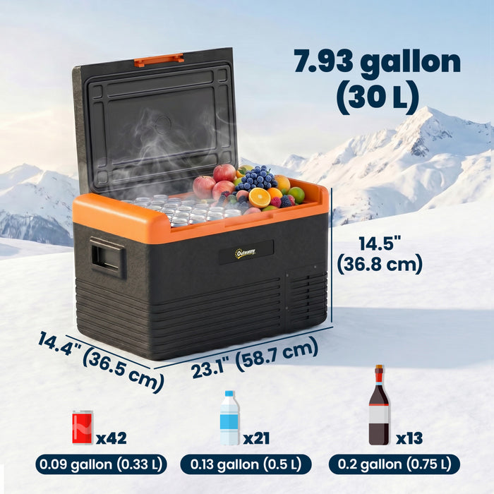 Outsunny 12 Volt Car Refrigerator, 32QT Car Fridge Electric Cooler, 12/24V DC and 100-240V AC, -4-68 ℉, Portable Refrigerator for Truck SUV Travel Camping Road Trips Tailgating