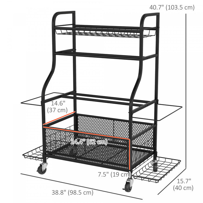 Soozier Sports Equipment Organizer, Rolling Garage Storage Rack with Wheels, Steel Home Gym Storage Cart with Dumbbell Rack, Ball Storage Holder, Baskets for Indoor Outdoor