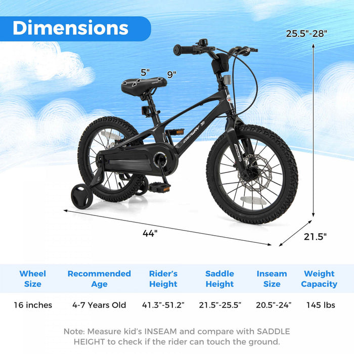 Costway 16\" Kid's Bike With Adjustable Handlebar & Saddle Dual Disc Brakes Black