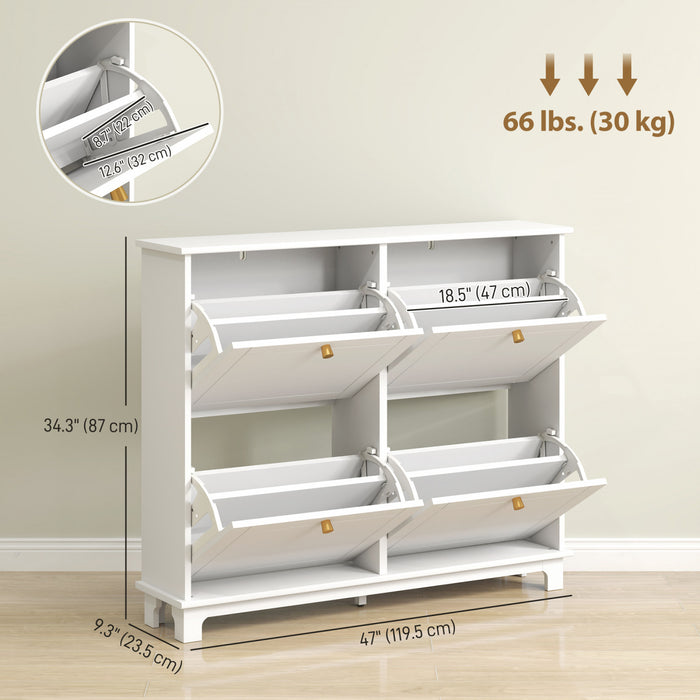 HOMCOM Narrow Shoe Cabinet with 4 Flip Drawers 5 Legs for Entryway White