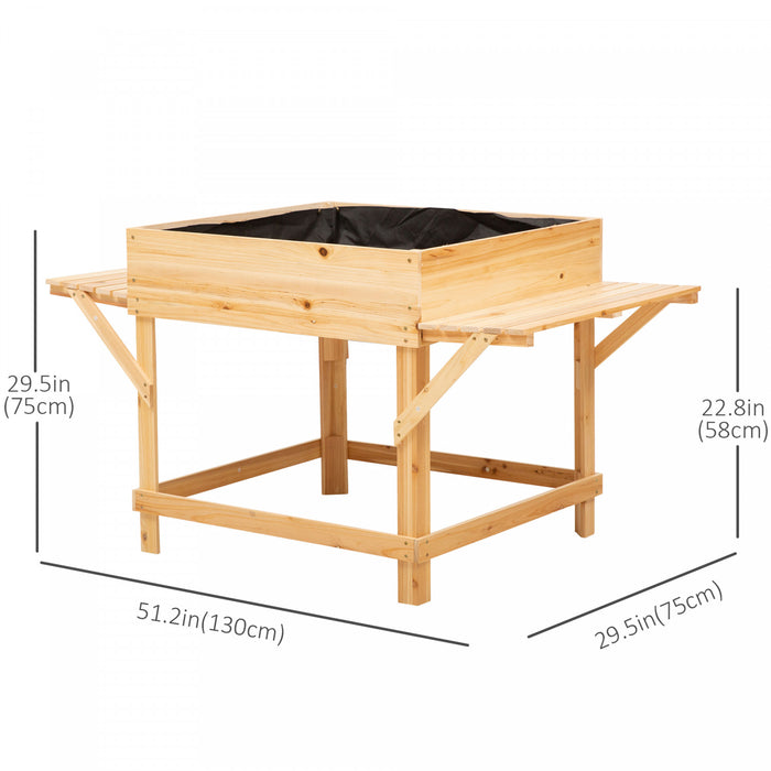 Outsunny Elevated Planter Box With Legs, Raised Garden Planter Bed With Non-woven Liner And Side Table, Wooden Flower Box For Growing Herbs & Plants