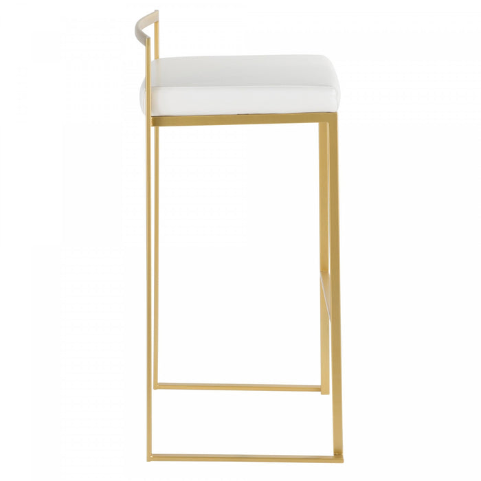 LumiSource Fuji White Faux Leather Contemporary Barstool - Set of 2