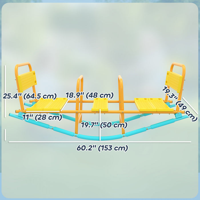 Qaba Teeter Totter, 2 in 1 Metal Rocking Seesaw with Back & Easy-Grip Handles for Aged 3-8, 2 Seater Playground Equipment for Backyard Indoor Outdoor, Yellow
