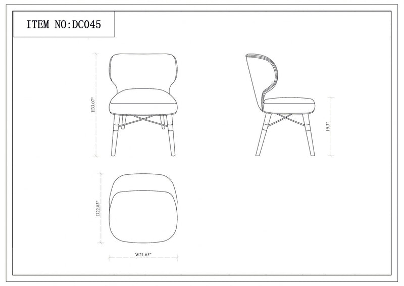 Strine Modern Wood Upholstered Dining Chair in Blue and Gold - Set of 2