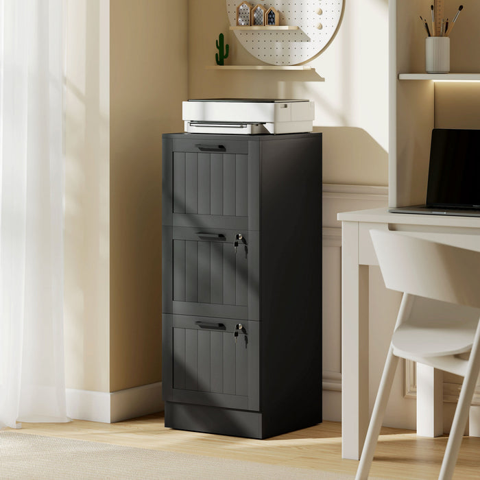 HOMCOM 3 Drawer File Cabinet with Lock Filing Cabinet for A4 Letter Black