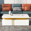 Noah Modern Coffee Table with Marble Pattern Top and Storage Drawers,White | Noah table basse moderne – table avec plateau a motif marbre et tiroirs de rangement, blanc