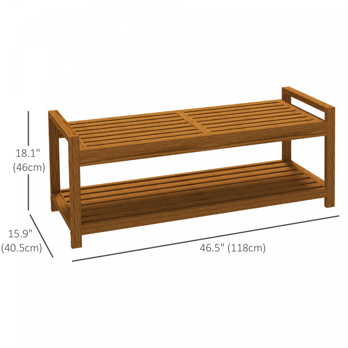 Outsunny Garden Stool With Storage Shelf, Slatted Seat For Indoor Outdoor