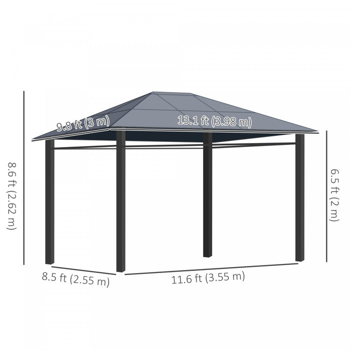 Outsunny 13' X 10' Hardtop Gazebo Canopy, Outdoor Patio Gazebo, Dark Grey