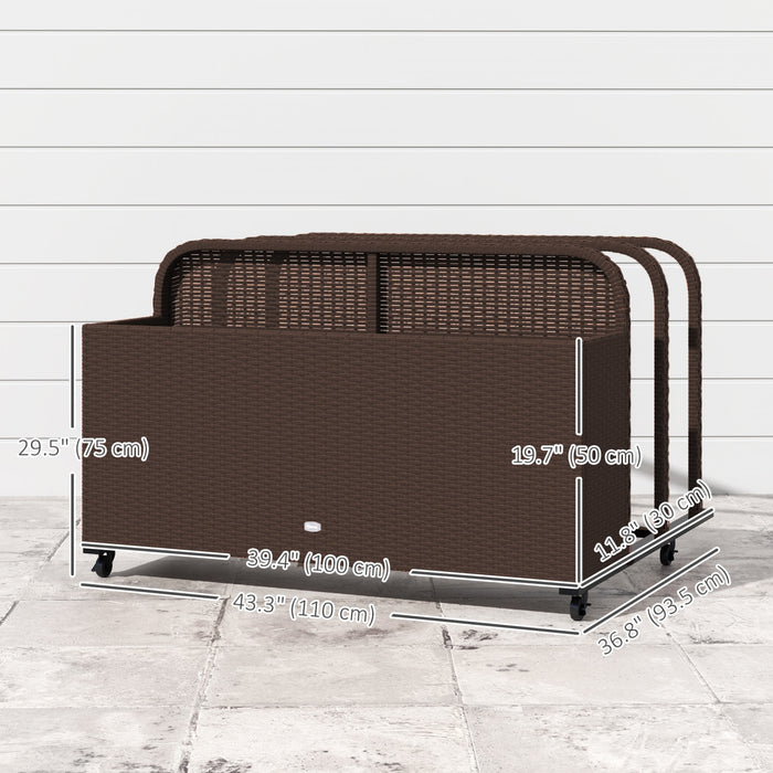 Rolling Pool Storage Rattan Outdoor Storage Wicker Organizer, Brown