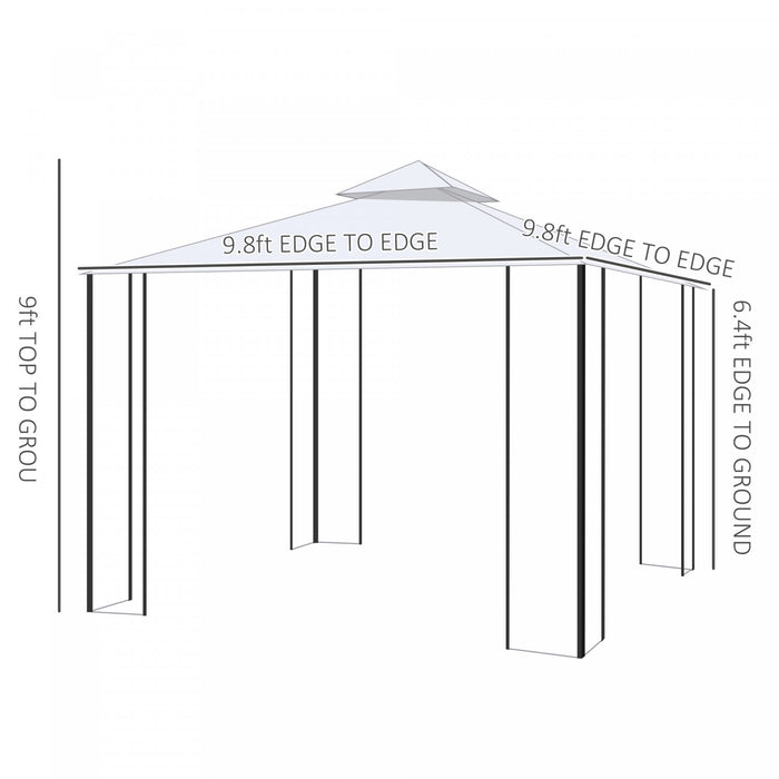 Outsunny 10' X 10' Steel Outdoor Patio Gazebo Canopy With Removable Mesh Curtains, Display Shelves, & Steel Frame, Beige