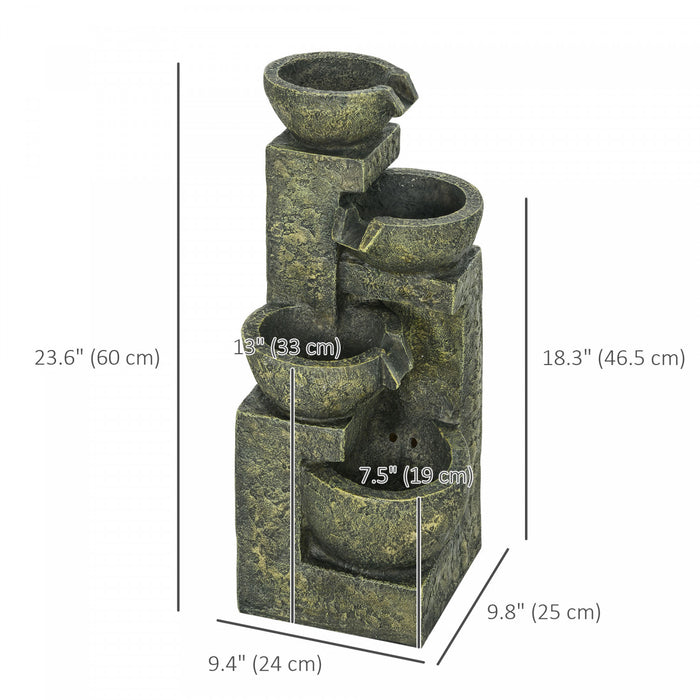 Outsunny Outdoor Fountain With Adjustable Flow, Stone Look