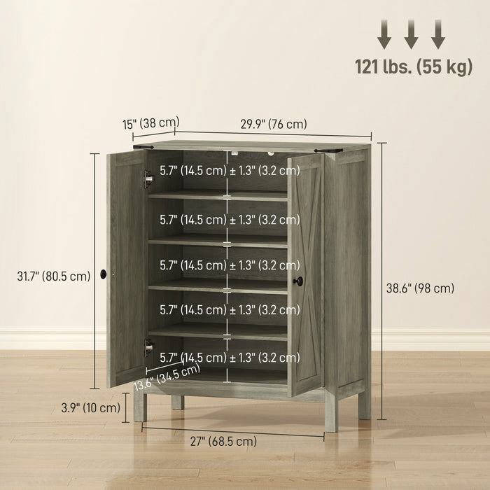 HOMCOM Shoe Cabinet with Barn Doors, Farmhouse Shoe Storage Cabinet, Grey