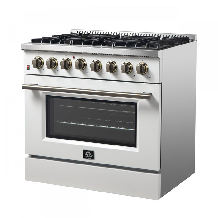 Forno Galiano 36\" Dual Fuel Range, White, 5.36 cu.ft.- FFSGS6156-36WHT