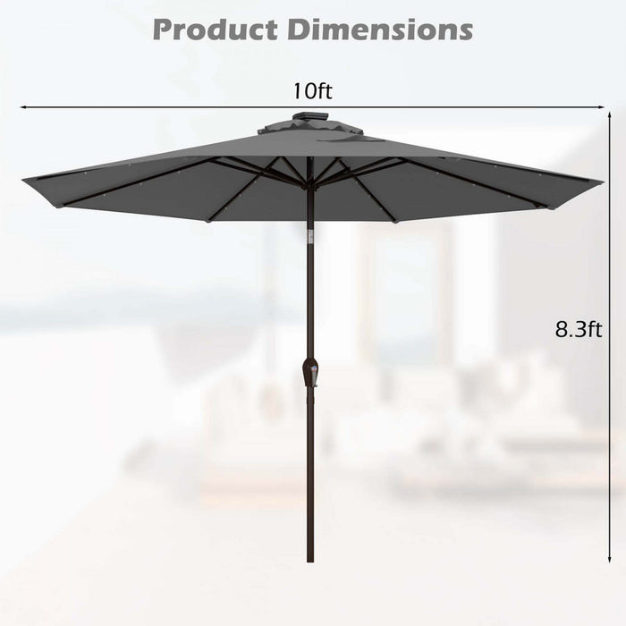 Costway 10FT Patio Solar Umbrella LED Patio Market Steel Tilt with Crank Outdoor Gray
